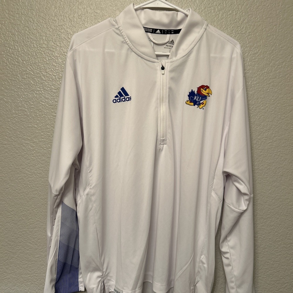 Adidas Kansas Jayhawks 1/4 Zip L Rock Chalk KU Pullover White